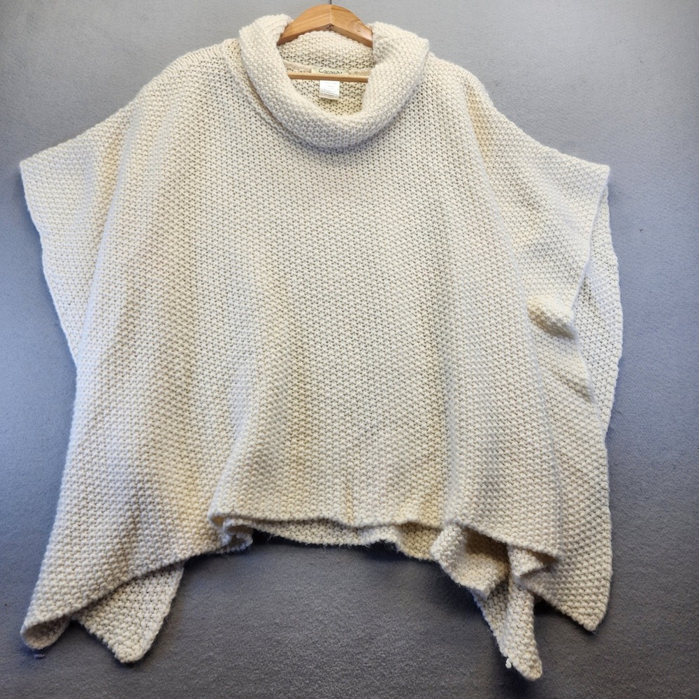 Cocogio Italy Wool Blend Poncho Sweater Cowl Neck Oversized Knit Ivory‎ One Size
